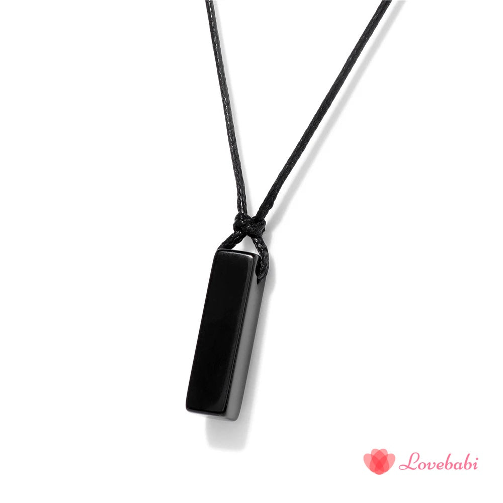 Men Vintage Rectangle Obsidian Pendent Necklace