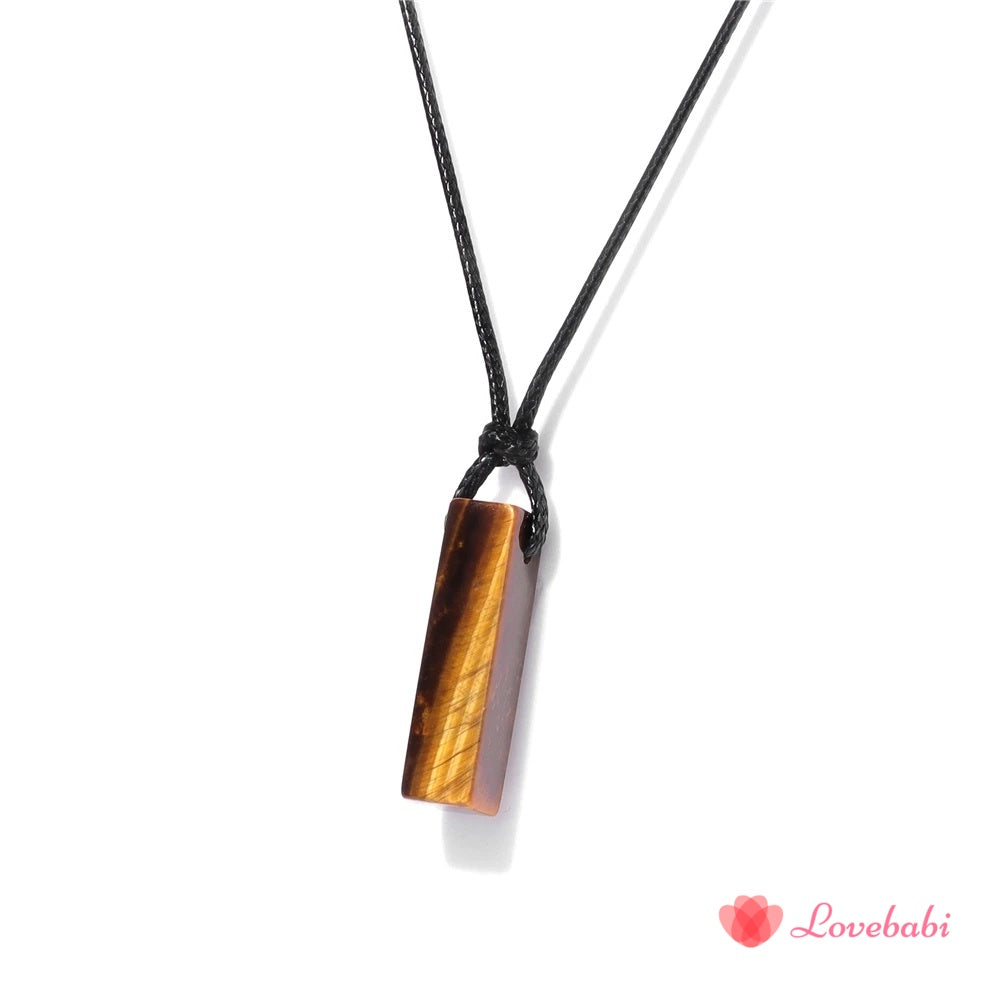 Men Vintage Rectangle Obsidian Pendent Necklace