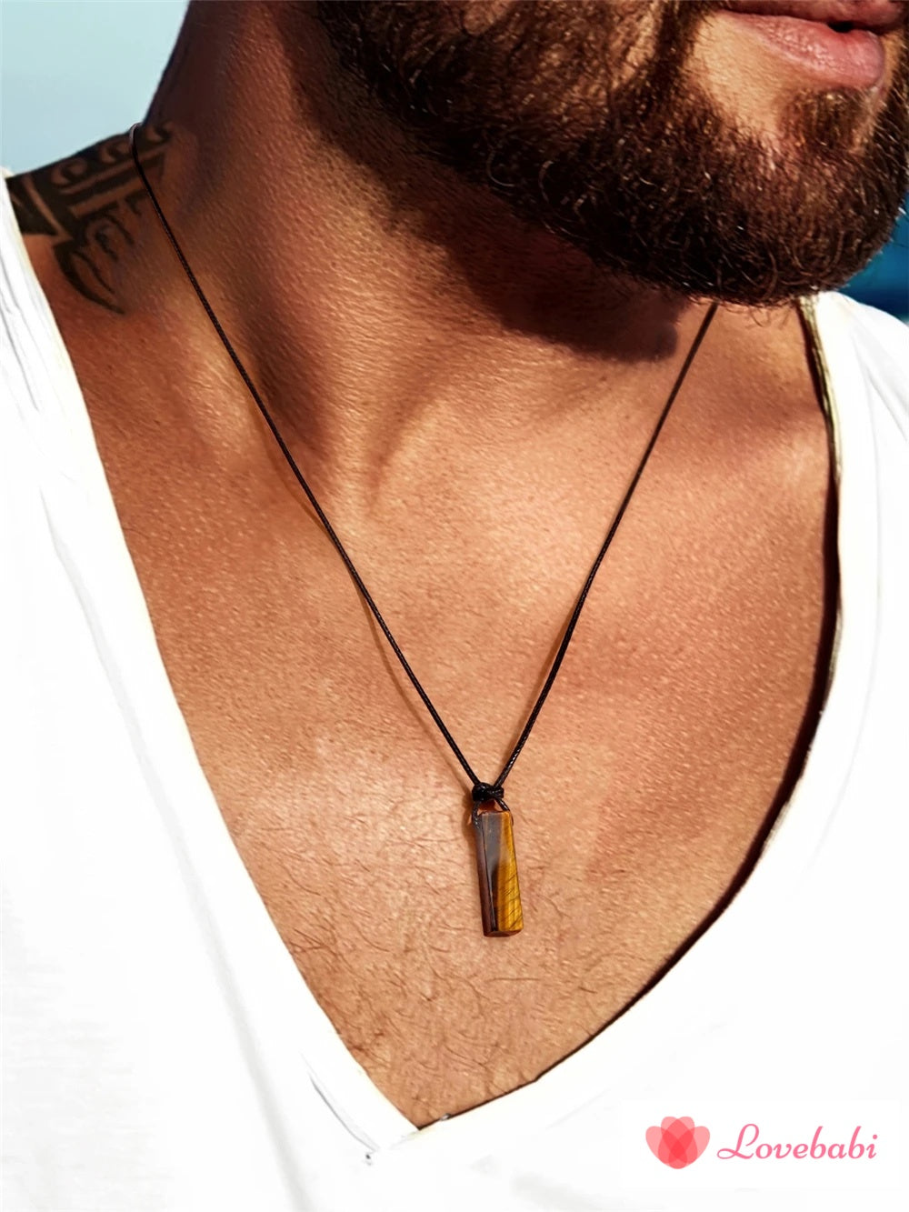 Men Vintage Rectangle Obsidian Pendent Necklace